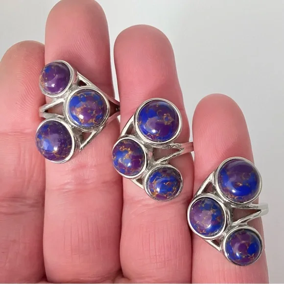 Mojave purple turquoise, multi-stone Cabochon ring in stainless steel - Picture 4 of 9